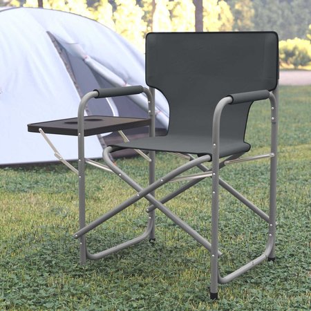 FLASH FURNITURE Gray Folding Directors Chair-Cupholder Side Table JJ-CC305-GY-GG
